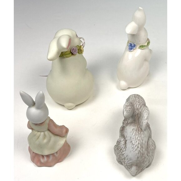 VTG Lot 4 Bisque Porcelain Handpainted BUNNY Rabbit FIGURINES Easter 4" EUC - Picture 2 of 3